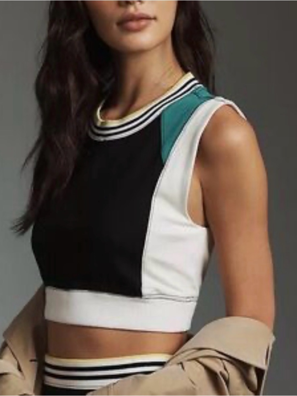 Colorblock Cropped Tank Top in Black, White & Teal